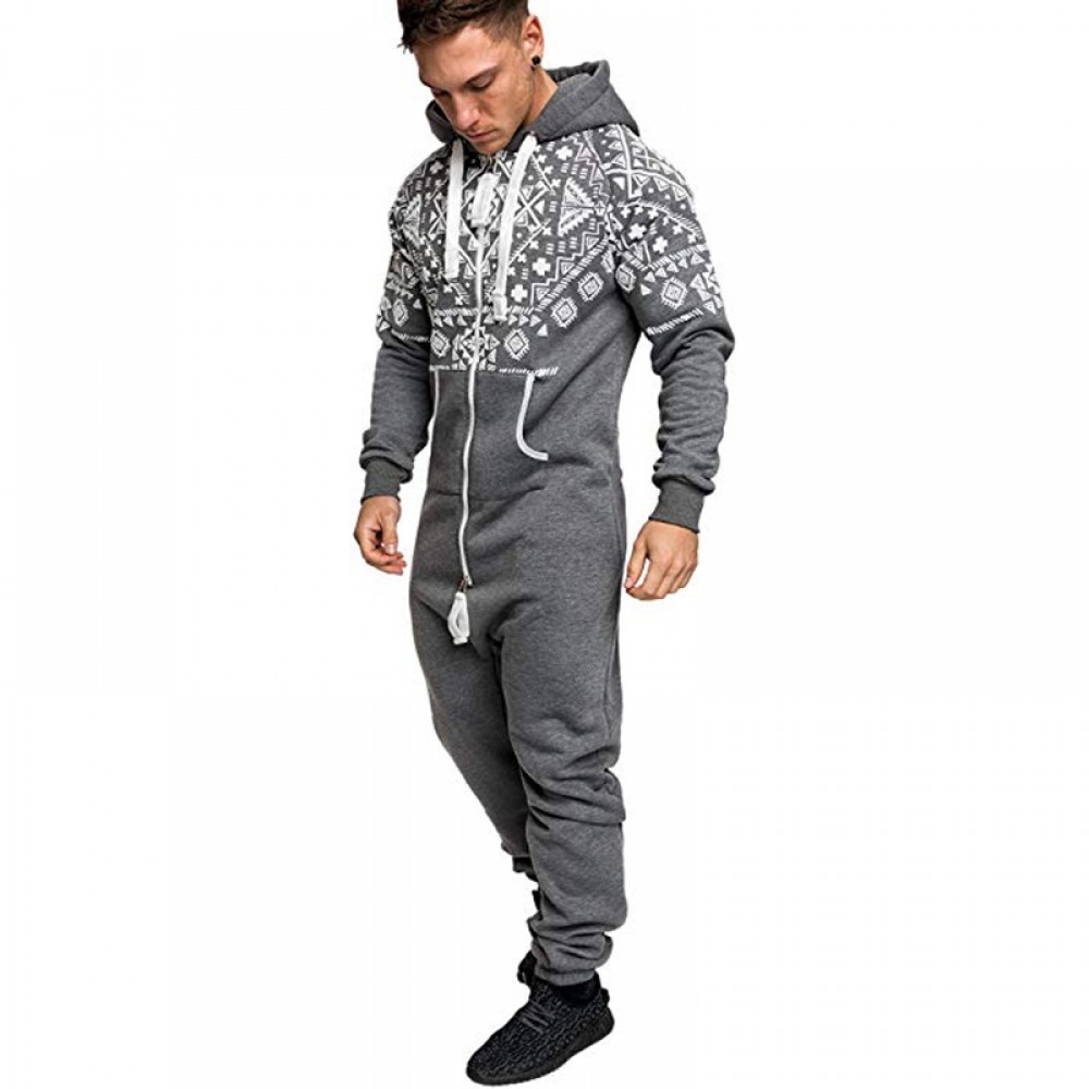 Adult Onesie for Men Hooded Jumpsuit With Pattern