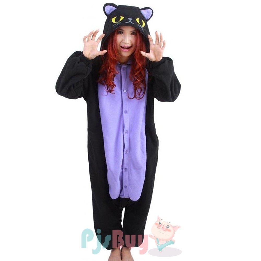 ACOGNA Cat Onesie Adult Costume Women Pajama Halloween Fleece Animal Cosplay Suit 