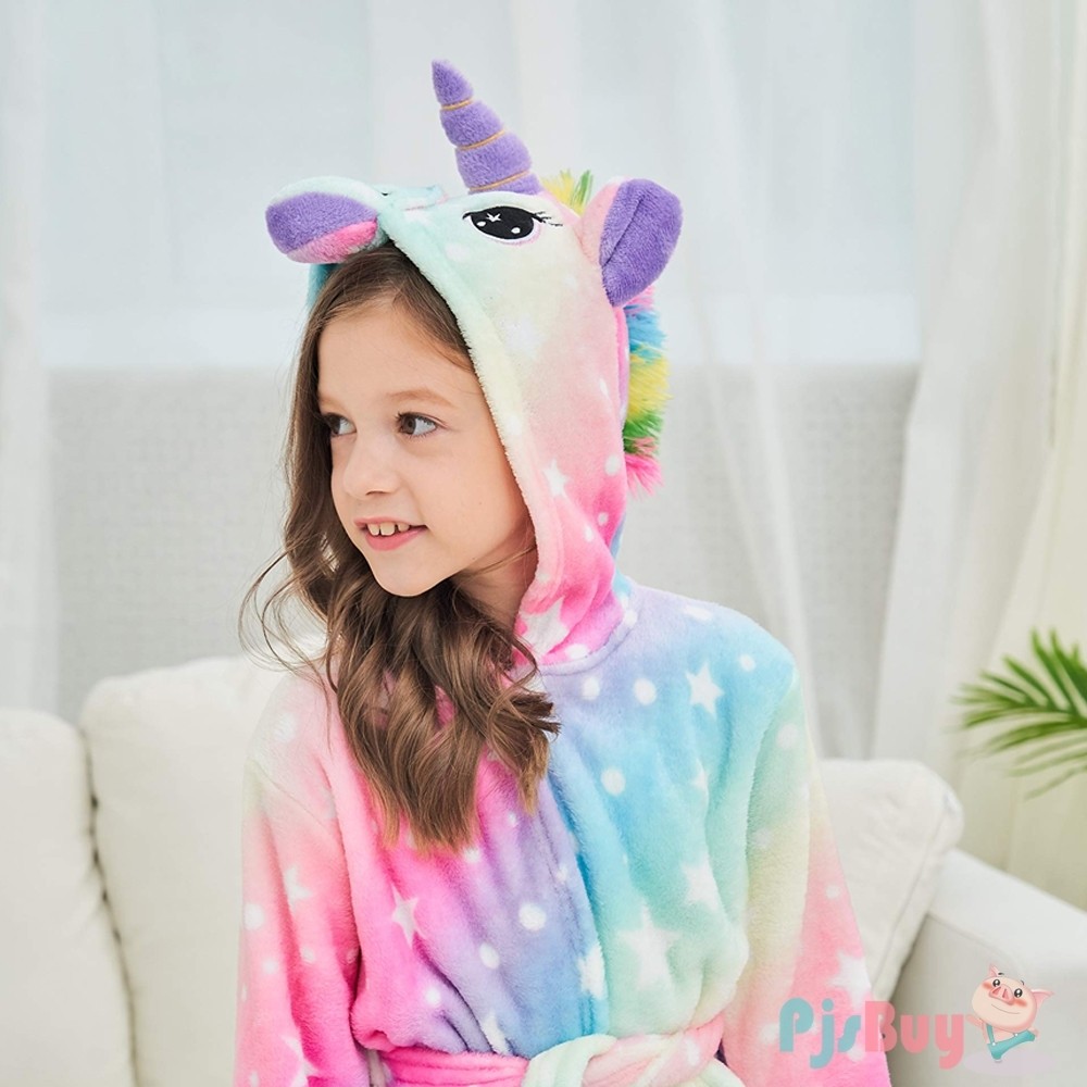 Msrlassn Kids Soft Unicorn Hooded Bathrobe Sleepwear Star, 5 Years Unicorn Gifts for Girls 