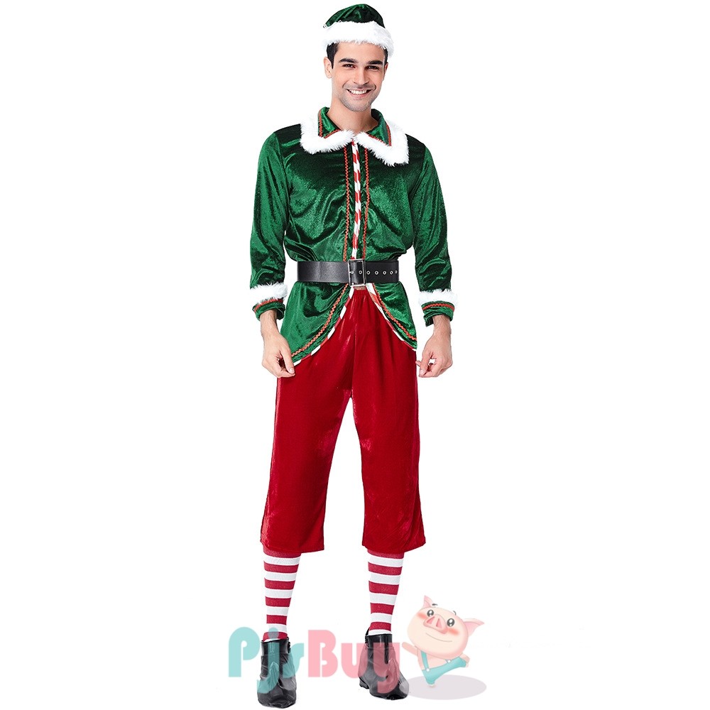 New Elf Costume Men's Adult Christmas Fancy Dress Santa Helper Xmas Male Costume