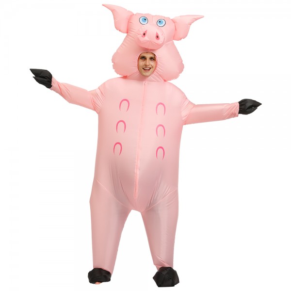 Inflatable Pink Pig Costume Blow Up Pig Costumes Halloween Funny Suit For Adult