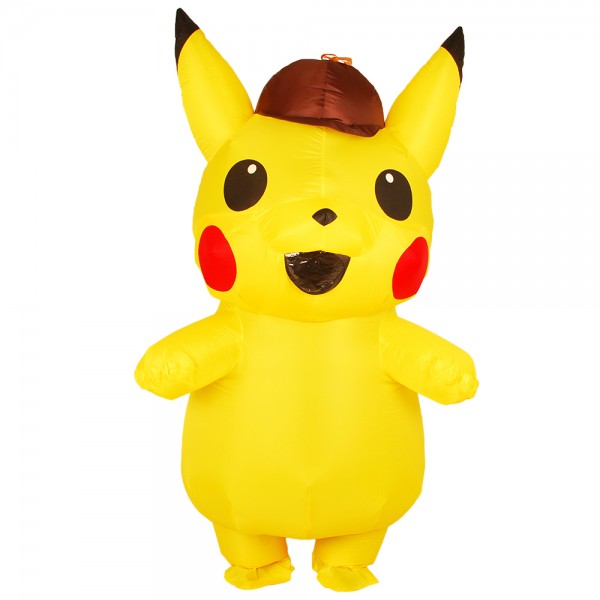 Inflatable Detective Pikachu Blow Up Costumes Party Halloween Animal Funny Suit for Adult & Kids