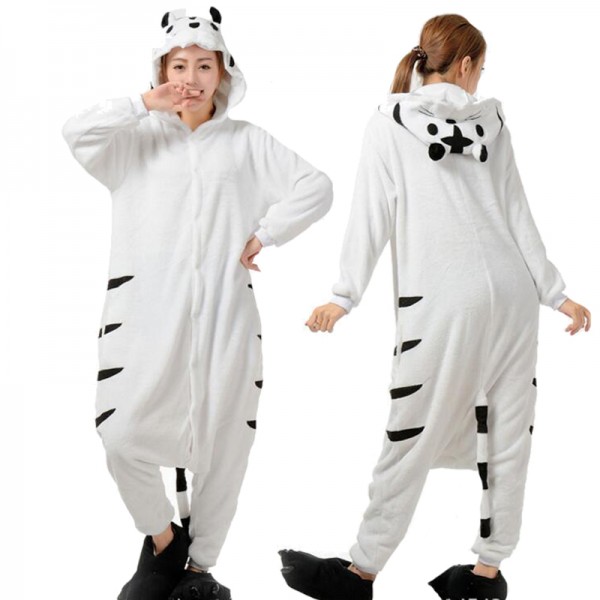 White Tiger Adult Animal Onesie Pajamas Costume