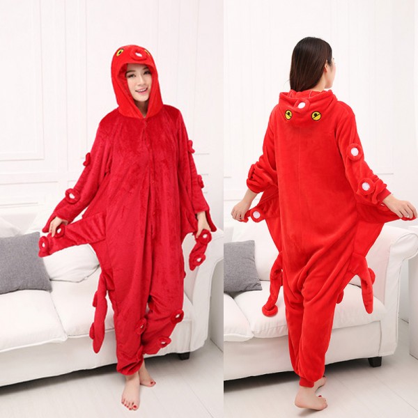 Red Octopus Adult Animal Onesie Pajamas Costume