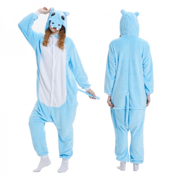 BLue Hippo Adult Animal Onesie Pajamas Costume