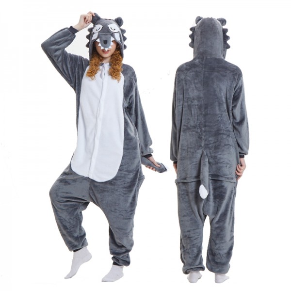Grey Wolf Adult Animal Onesie Pajamas Costume