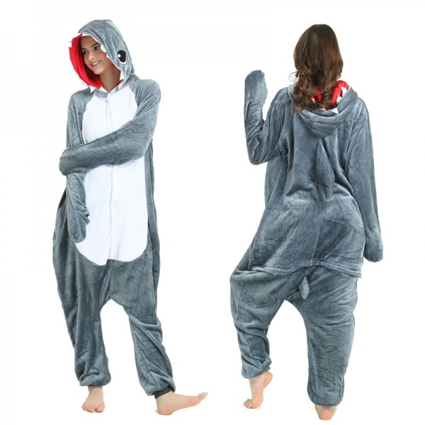 Grey Shark Adult Animal Onesie Pajamas Costume
