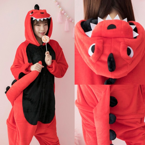Red Dinosaur Adult Animal Onesie Pajamas Costume