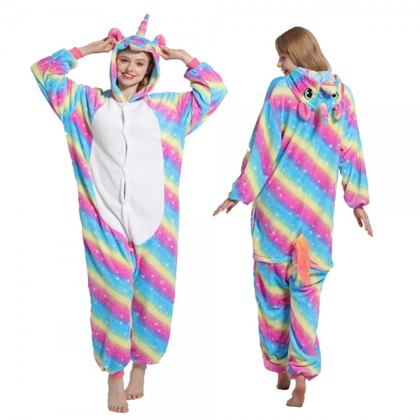 Rainbow Star Unicorn Onesie Pajamas Costumes Adult Animal Onesies Button Closure