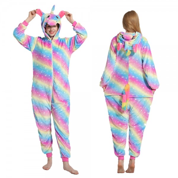 Rainbow Star Unicorn Onesie Pajamas Costumes Adult Animal Onesies Zip up