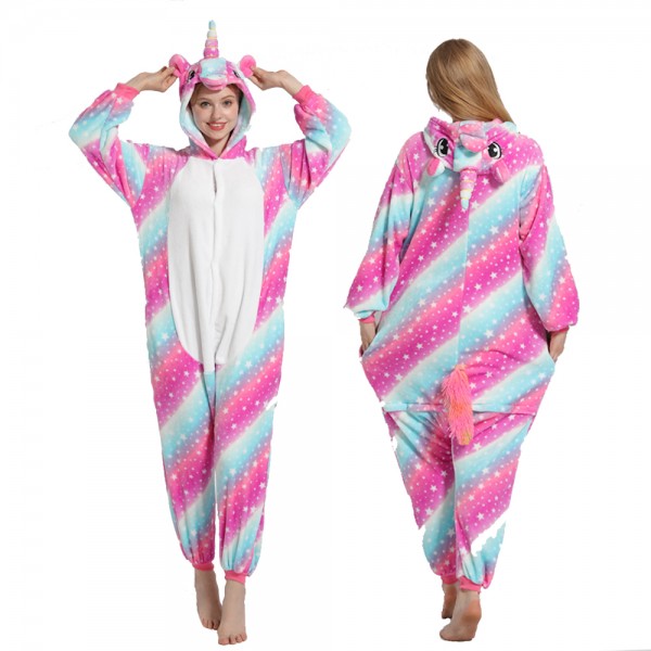 Rose Rainbow Unicorn Onesie Pajamas Costumes Adult Animal Onesies Button Closure