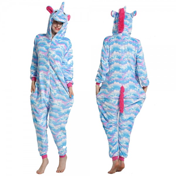 Blue Cloud Unicorn Onesie Pajamas Costumes Adult Animal Onesies Zip up