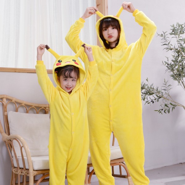 Pikachu Onesie Pajamas Costumes for Adult & Kids Animal Onesies