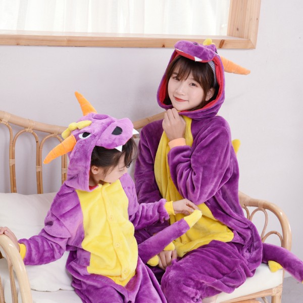 Purple Dragon Onesie Pajamas Costumes for Adult & Kids Animal Onesies