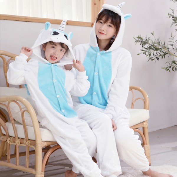 Blue Unicorn with Wings Onesie Pajamas Costumes for Adult & Kids Animal Onesies