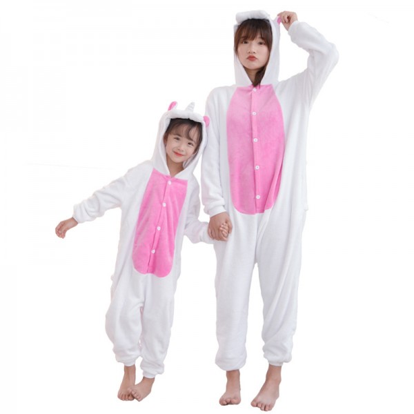 Pink Unicorn with Wings Onesie Pajamas Costumes for Adult & Kids Animal Onesies