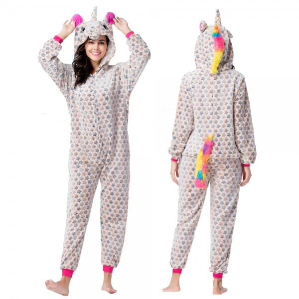 Beige Star Onesie Pajamas Costumes Adult Animal Onesies Zip up
