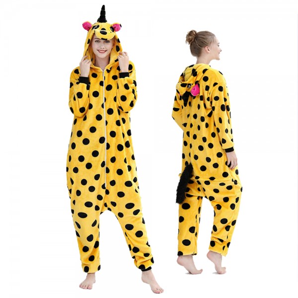 Yellow Spot Unicorn Onesie Pajamas Costumes Adult Animal Onesies Zip up