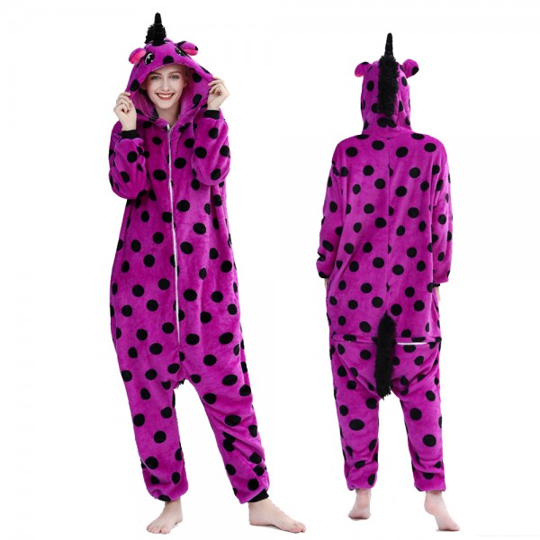 Purple Spot Unicorn Onesie Pajamas Costumes Adult Animal Onesies Zip up