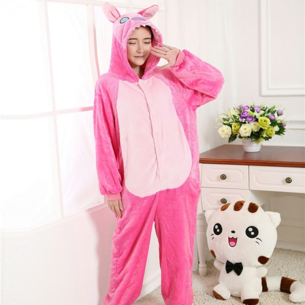 Pink Stitch Onesie Costumes Adult Animal Onesies Flannel Pajamas
