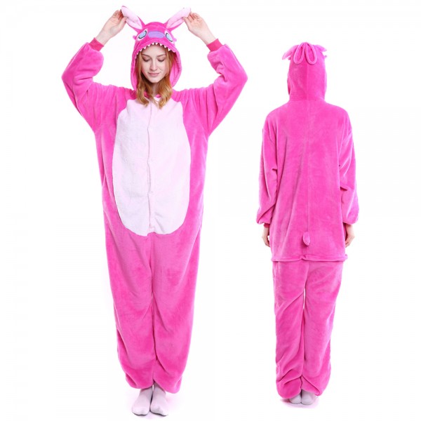 Pink Stitch Onesie Costumes Adult Animal Onesies Halloween Flannel Pajamas