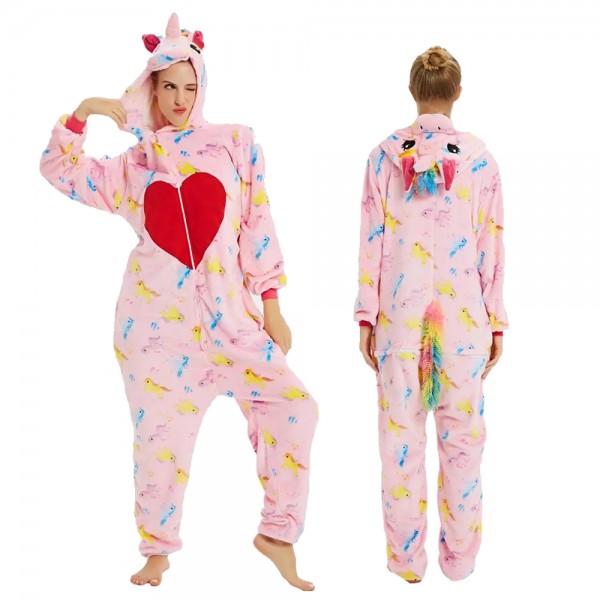 Pink Love Unicorn Onesie Flannel Pajamas Adult Animal Onesies Halloween Costumes