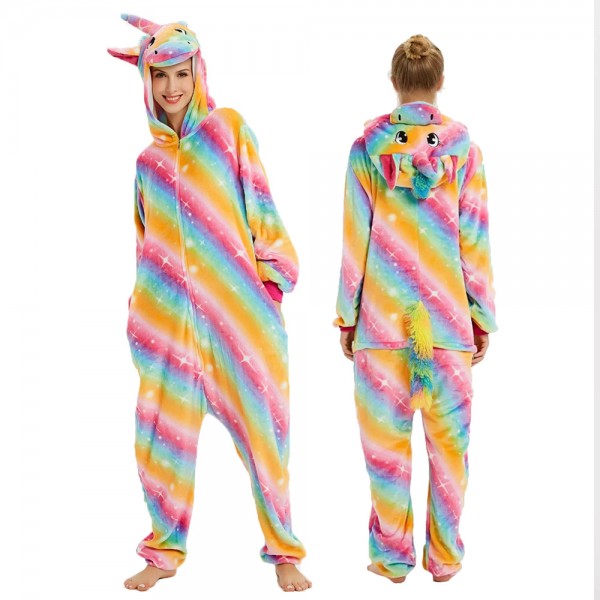 Rainbow Unicorn Onesie Flannel Pajamas Adult Animal Onesies Halloween Costumes