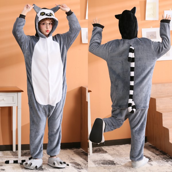 Lemur Onesie Flannel Pajamas Adult Animal Onesies Halloween Costumes