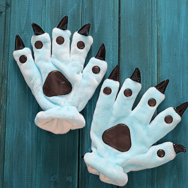 Light Blue Paw Gloves Animal Onesies Pajamas Costume Winter Plush Hand Gloves