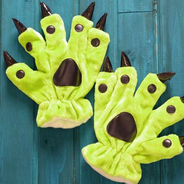 Green Paw Gloves Animal Onesies Pajamas Costume Winter Plush Hand Gloves