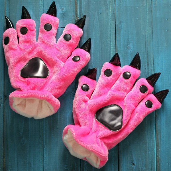Rose Paw Gloves Animal Onesies Pajamas Costume Winter Plush Hand Gloves