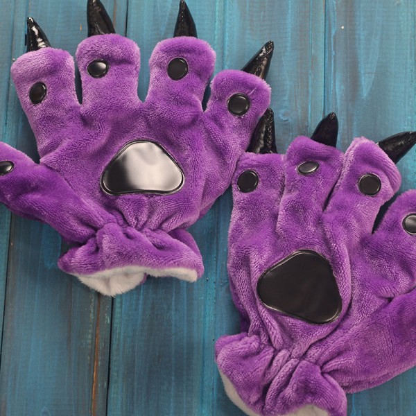 Purple Paw Gloves Animal Onesies Pajamas Costume Winter Plush Hand Gloves