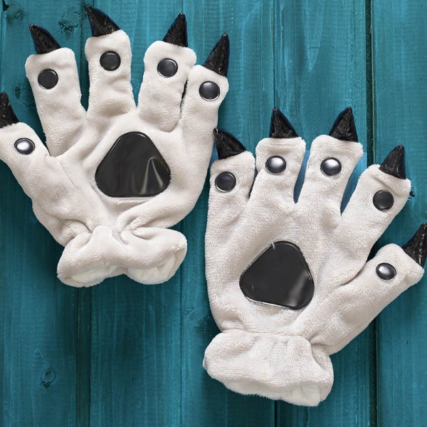 Grey Blue Paw Gloves Animal Onesies Pajamas Costume Winter Plush Hand Gloves