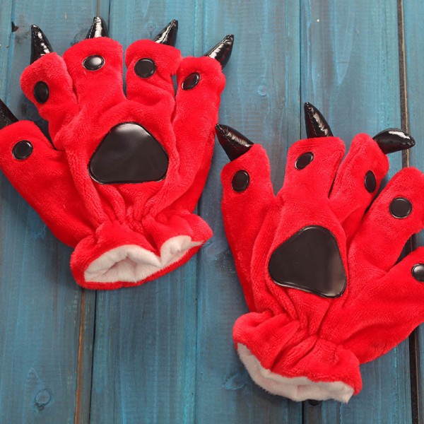 Red Blue Paw Gloves Animal Onesies Pajamas Costume Winter Plush Hand Gloves