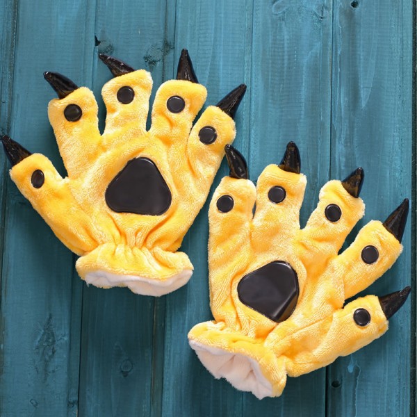 Yellow Blue Paw Gloves Animal Onesies Pajamas Costume Winter Plush Hand Gloves
