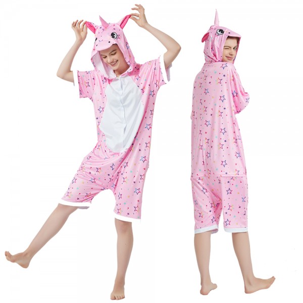 Pink Unicorn Onesie Pajamas Short Sleeve