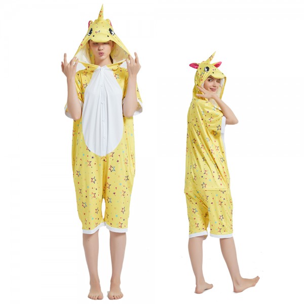 Yellow Unicorn Onesie Pajamas Short Sleeve