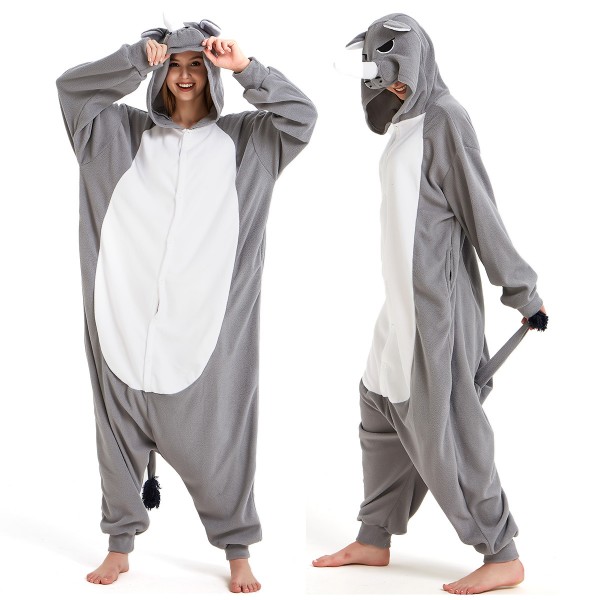 Grey Rhino Onesie Pajamas Adult Animal Onesies