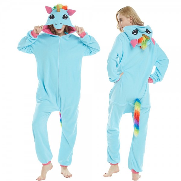 Blue Unicorn Onesie Pajamas Costumes Adult Animal Onesies Zip up