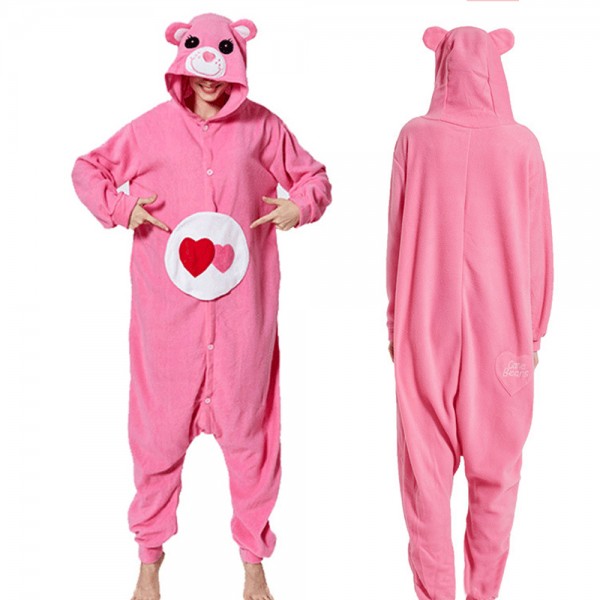 Pink Care Bear Onesie Pajamas Costumes Adult Animal Onesies Button Closure