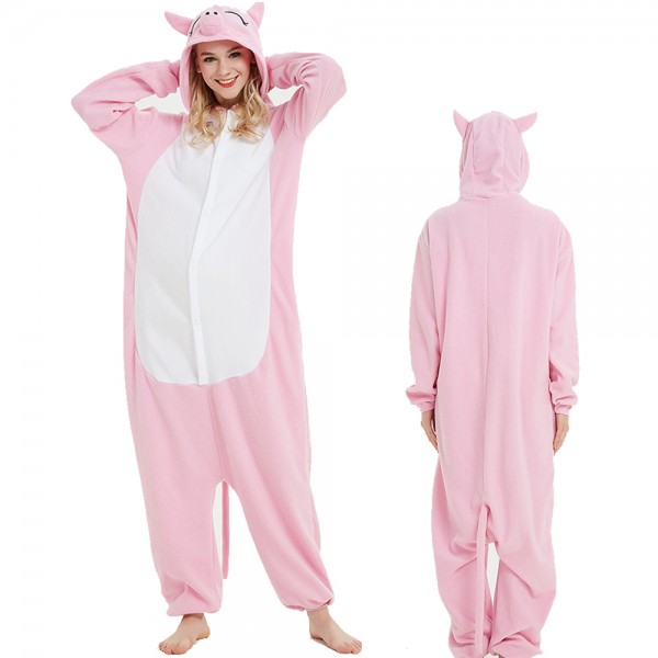 Smile Pink Pig Onesie Pajamas Costumes Adult Animal Onesies Button Closure