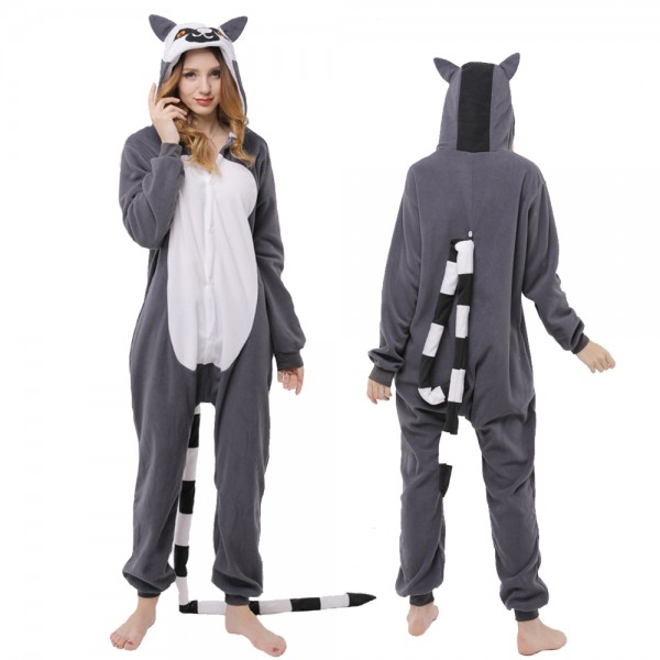 Lemur Onesie Pajamas Costumes Adult Animal Onesies Button Closure