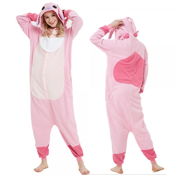 Pink Stitch Onesie Pajamas Lilo & Stitch Costumes Adult Animal Onesies Button Closure