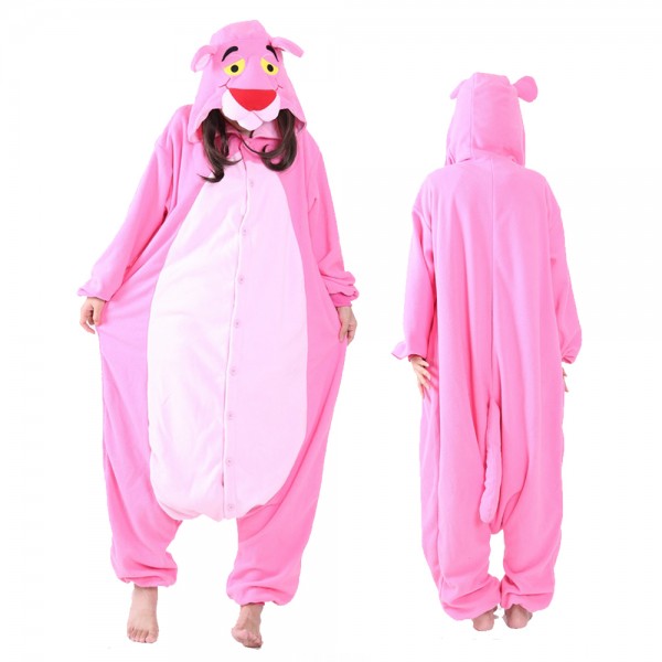 Pink Panther Onesie Pajamas Costumes Adult Animal Onesies Button Closure