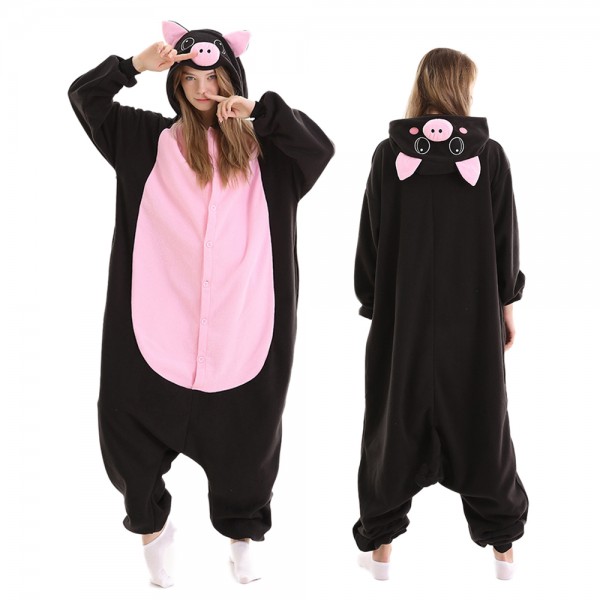 Black Pig Onesie Pajamas for Adult Animal Onesies Halloween Costumes