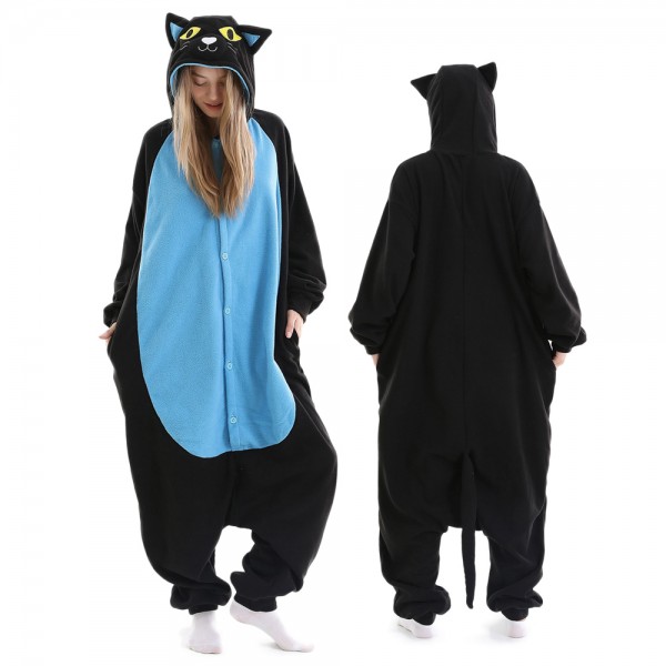 Blue Midnight Cat Onesie Pajamas for Adult Animal Onesies Halloween Costumes