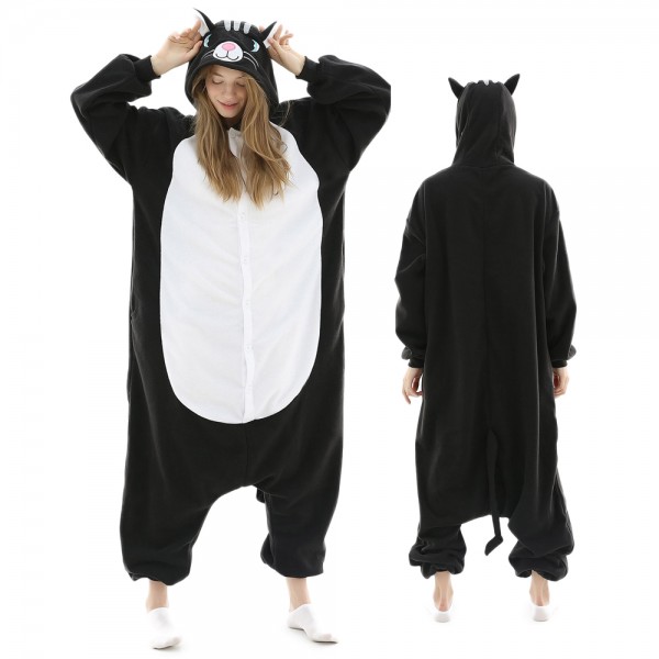Black Cat Onesie Pajamas for Adult Animal Onesies Halloween Costumes