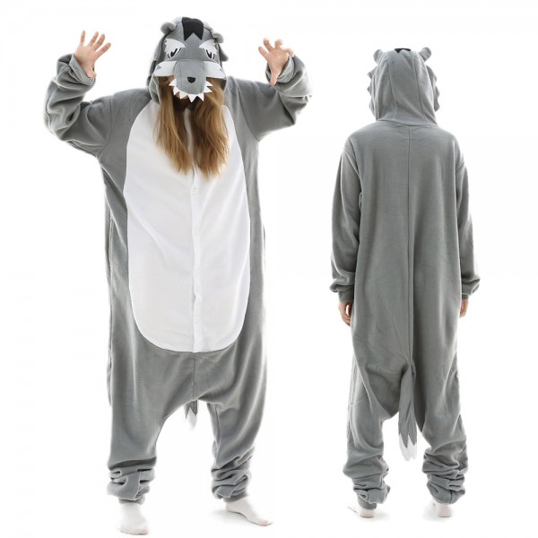 Grey Wolf Onesie Pajamas for Adult Animal Onesies Halloween Costumes