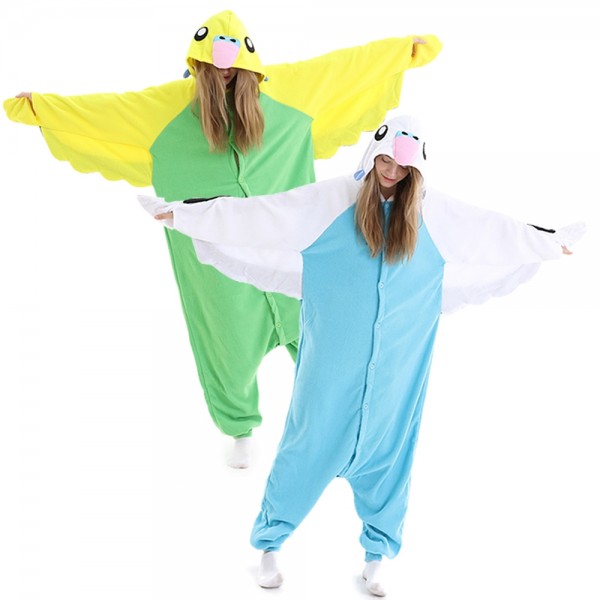 Blue & Green Parrot Onesie Pajamas Adult Animal Onesies Halloween Costumes