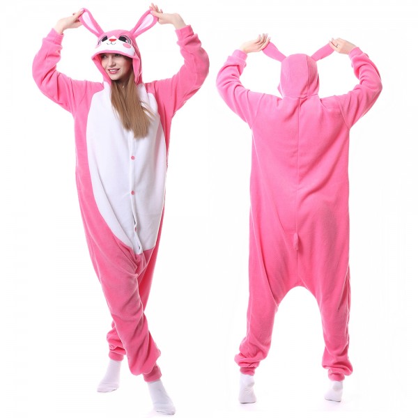 Pink Rabbit Onesie Pajamas for Adult Animal Onesies Cosplay Halloween Costumes